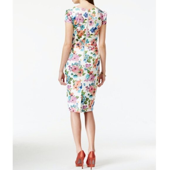 LIKE NEW Betsey Johnson Floral Print Scuba Sheath Midi Dress SZ 8 - Picture 2 of 4